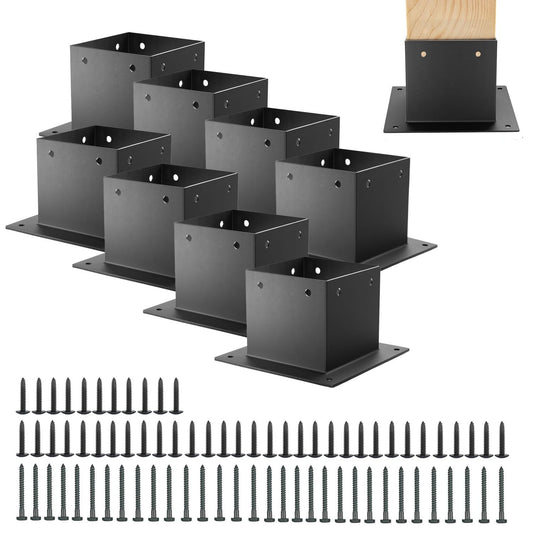 8 pcs 4x4 Stainless Steel Deck Post Base | Internal 3.5"X3.5"| 13GA Thick Matte Black - No Hardware Included