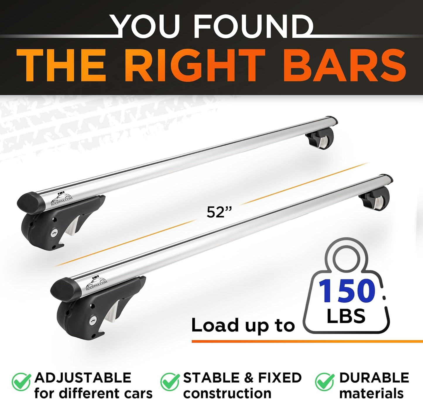 RoofPax 52" Car Roof Rack for Raised Side Rails Cross Bars Adjustable