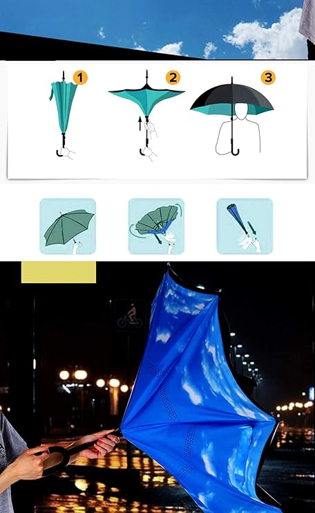 Inverted Umbrella - Windproof, UV Protection, Reverse Folding