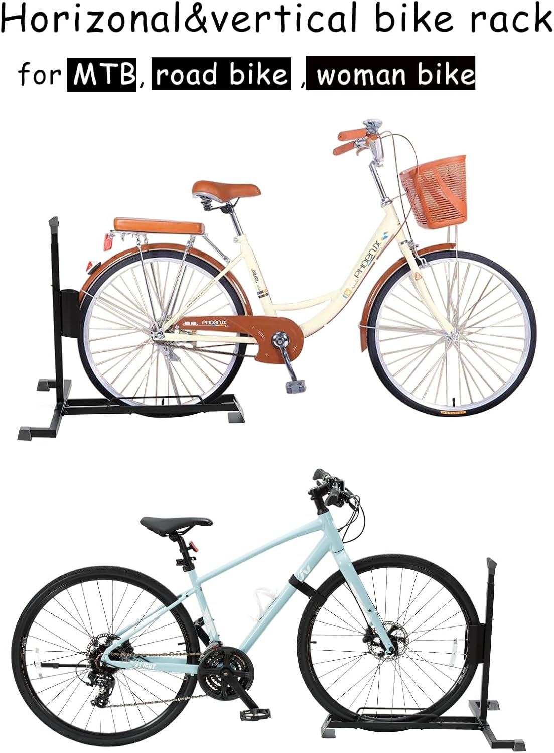 YueTong Heavy Duty Bike Stand - Vertical & Horizontal Storage, Upright Bicycle Stand for Indoor & Garage