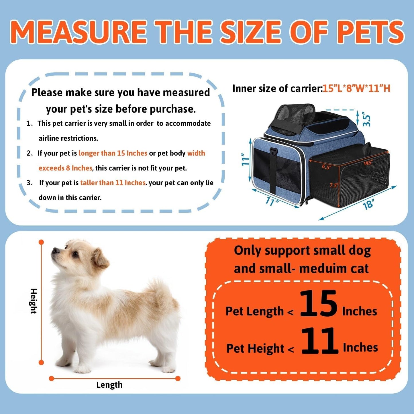 Petskd Top and Side Expandable Pet Carrier 18x11x11 Inches Delta United Airline Approved