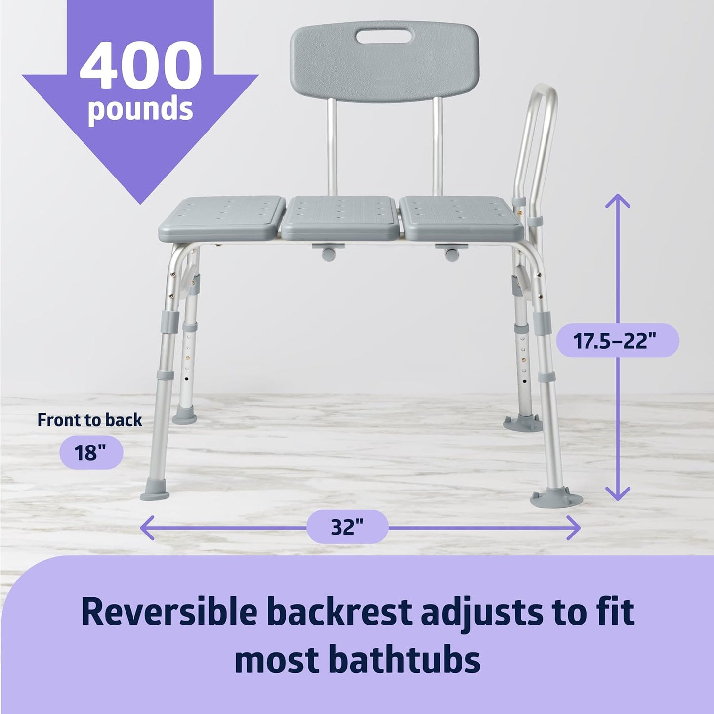 Medline Transfer Bench for Bathtubs and Showers, Adjustable Shower Bench and Bath Seat for Seniors and Adults