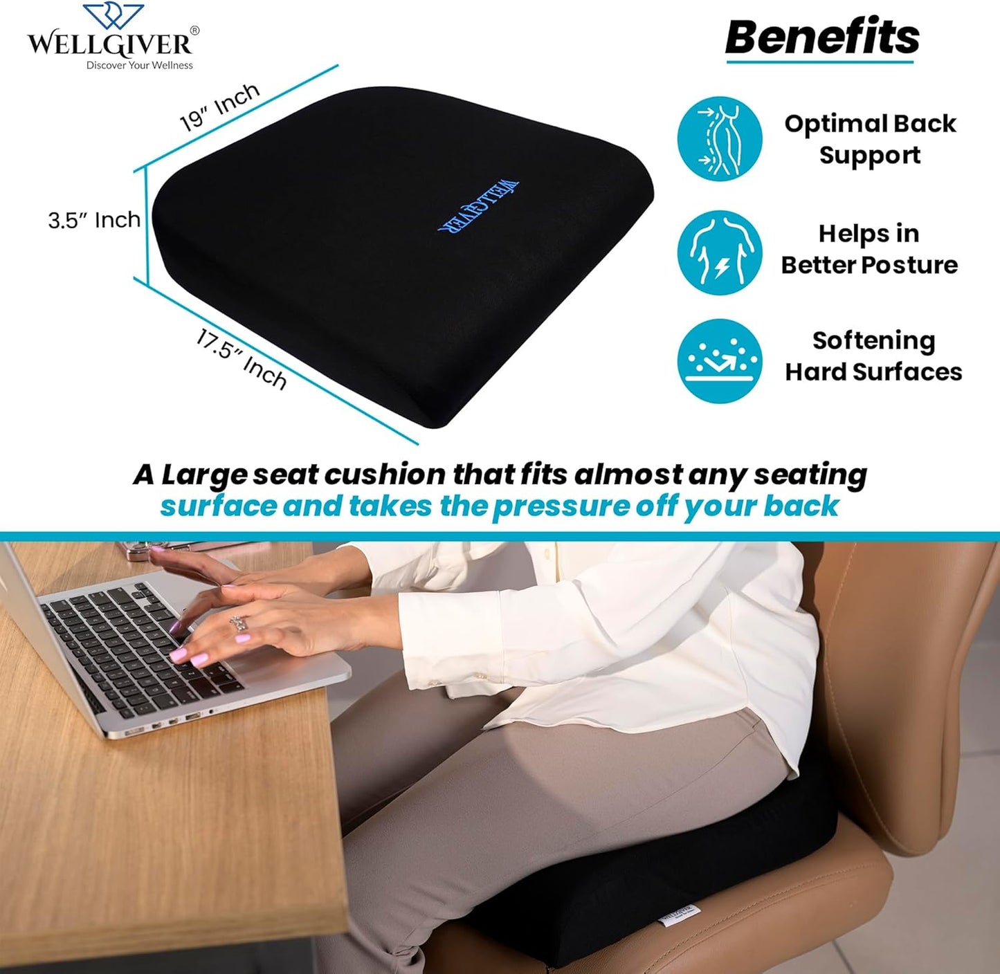 Memory Foam Seat Cushion, Car Seat Pillow for Driving, Office Chair & Gaming