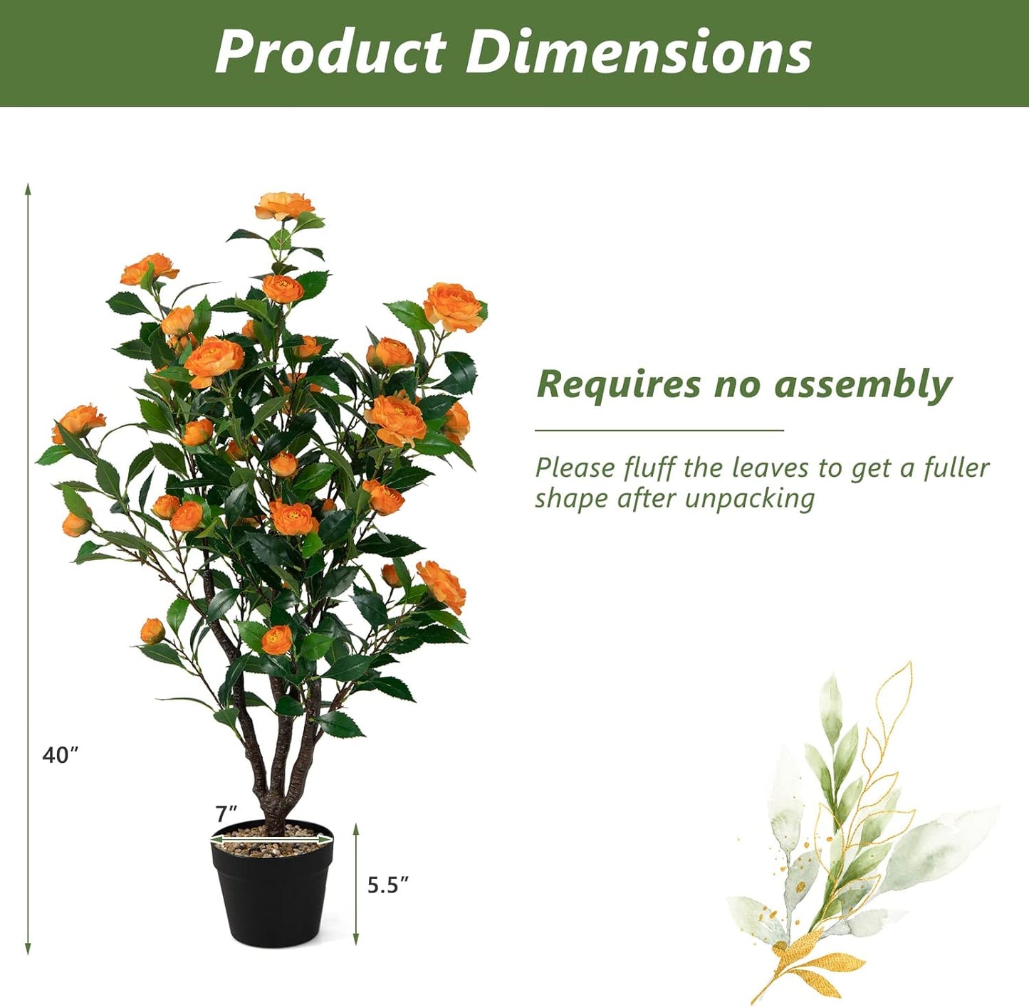 Goplus 40” Artificial Camellia Tree, Flower Plants Artificial Tree