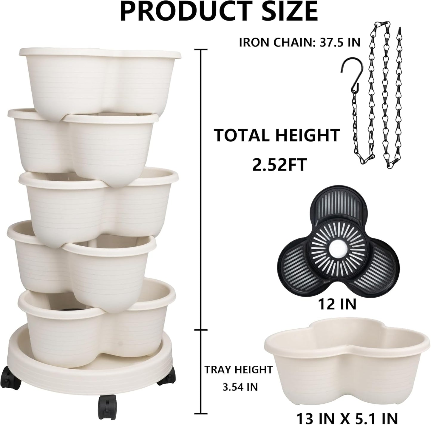 Hourleey Strawberry Planter, Stackable Gaden Tower for Flowers, Vegetables, Grow Your Own Herb