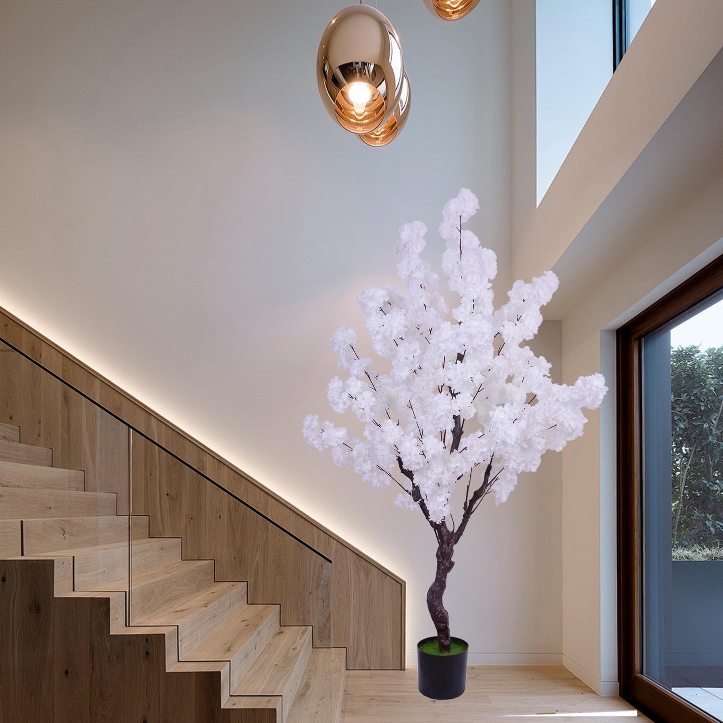 Artificial Cherry Blossom Tree 5.3ft, Faux Cherry Blossom Tree Fake White Cherry Tree