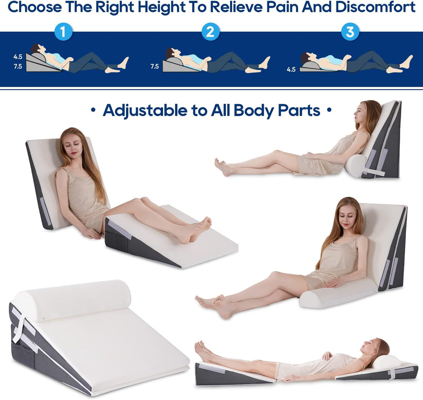 GOHOME Bed Wedge Pillow with Cooling Memory Foam Top Removable