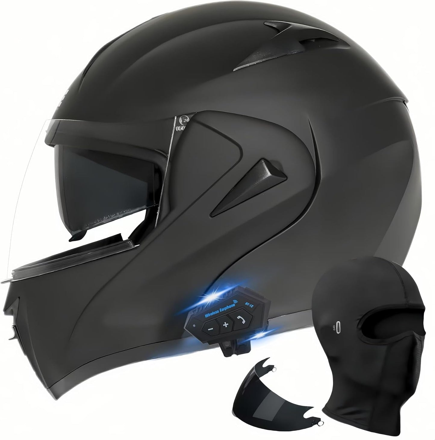 Motorcycle Bluetooth Modular Helmet, DOT Approved Dual Visor Full Face Flip Up
