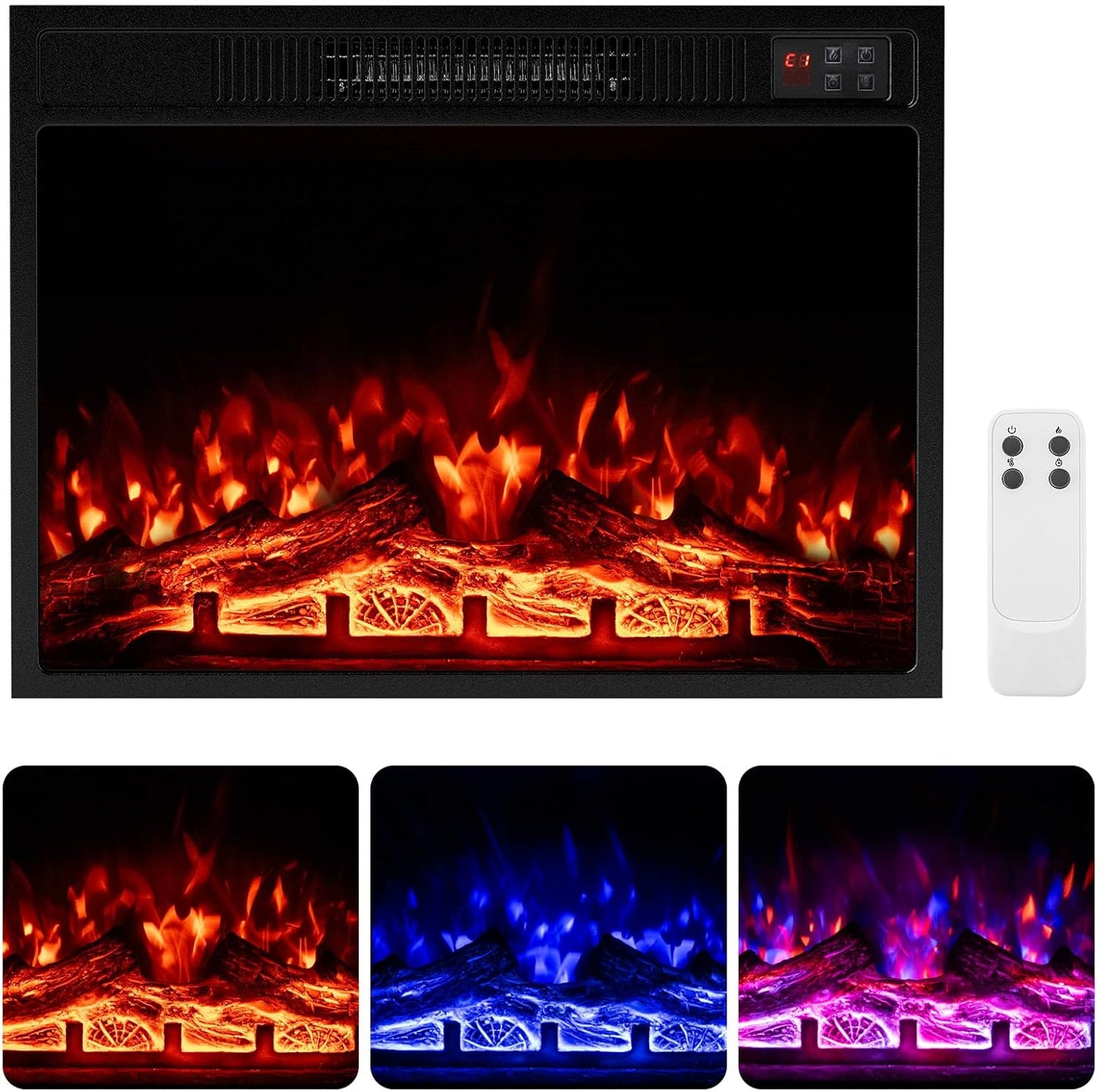 COSTWAY 23 Inches Electric Fireplace Insert, 750W/1500W Fireplace Heater with Remote Control
