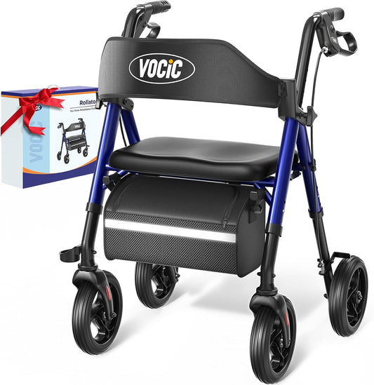 Walkers for Seniors,Foldable Walker with Seat,Rollator Walker with Durable Aluminum,8" Big Wheels