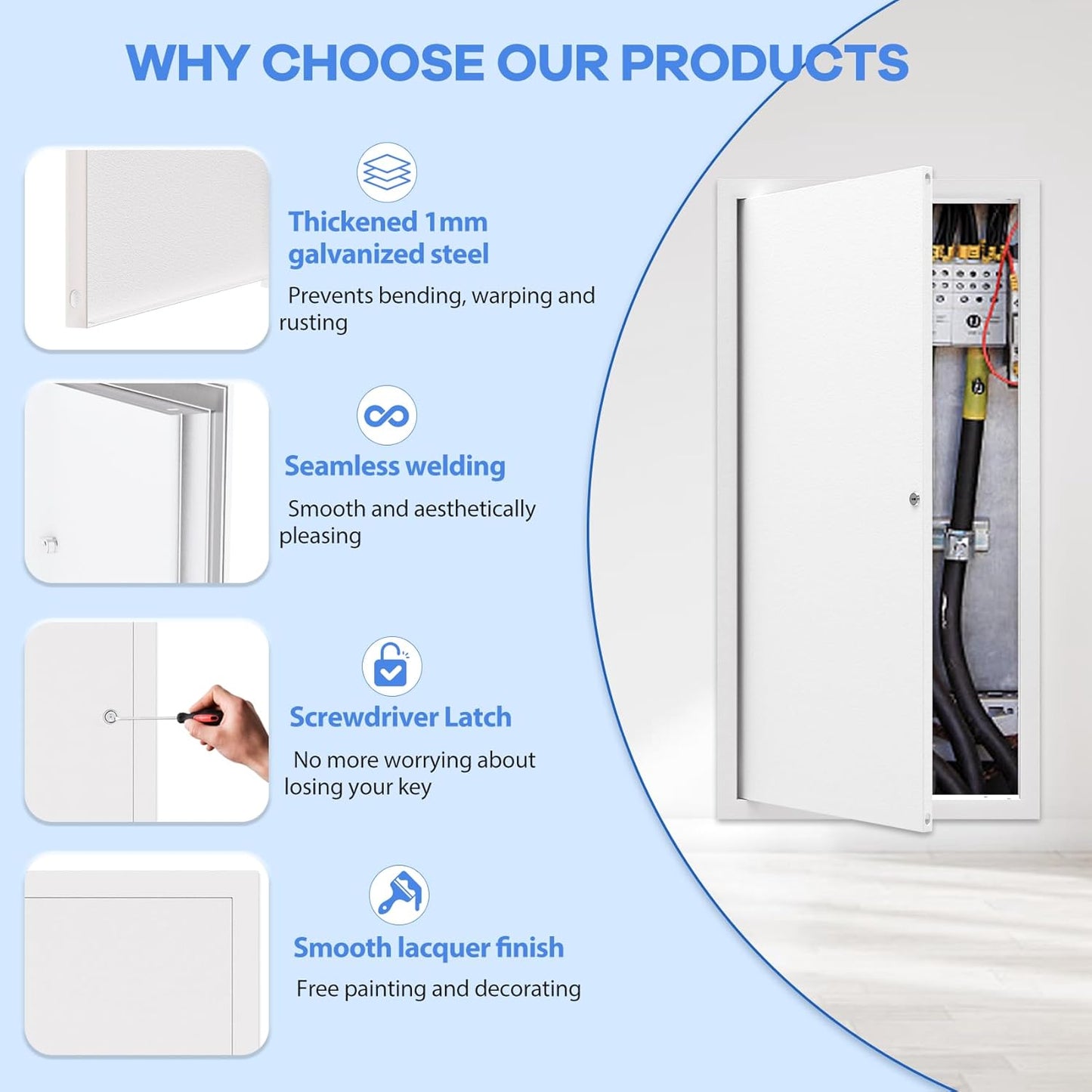 Thick 1 mm Access Panel for Drywall 16x24 – Screwdriver-Operated Latch | Reinforced