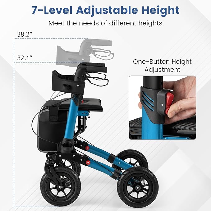 Goplus Walkers for Seniors with Seat, 2 in 1 Folding Rolling Rollator Walker with 9" Pneumatic Tires