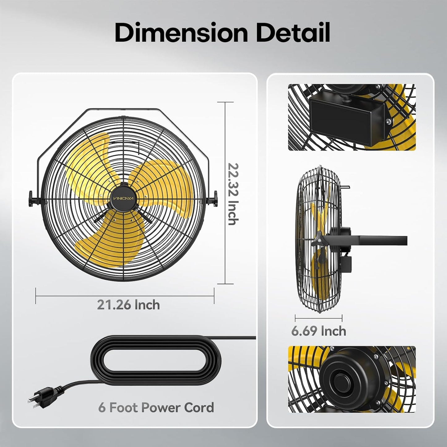 18 Inch Industrial Wall Fan, 4800 CFM Metal Wall Mount Fans with Powerful Motor, 3 Speed