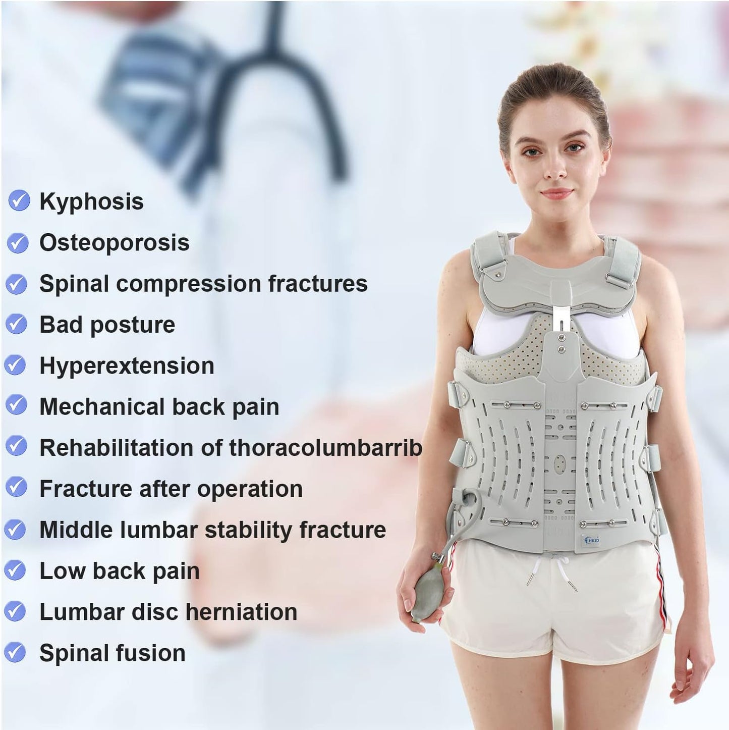 TLSO Inflatable Thoracolumbar Fixed Back Spinal Brace, Pain Relief and Straightener