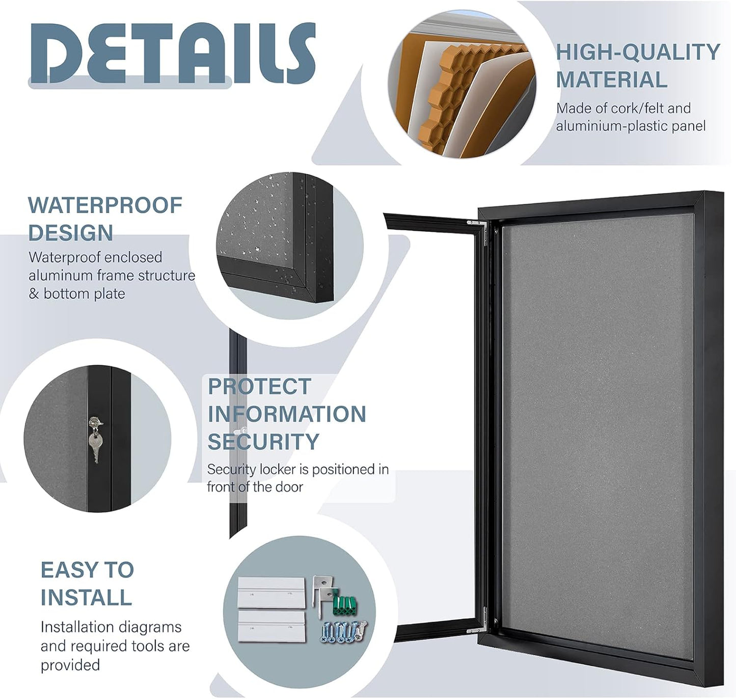 Enclosed Bulletin Board Outdoor Noticeboard - No Key for Lock