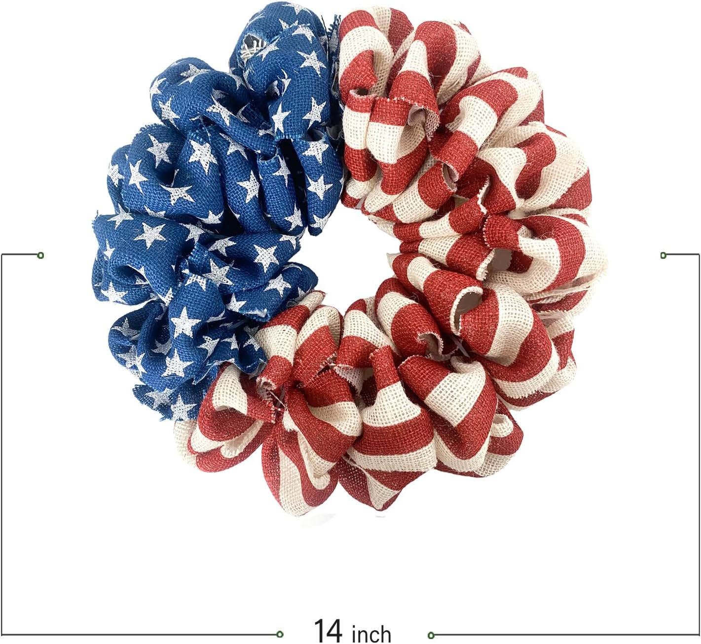 13 Inch Patriotic Burlap Wreath, 4th of July Summer Burlap Stripe and Stars Printed Wreath