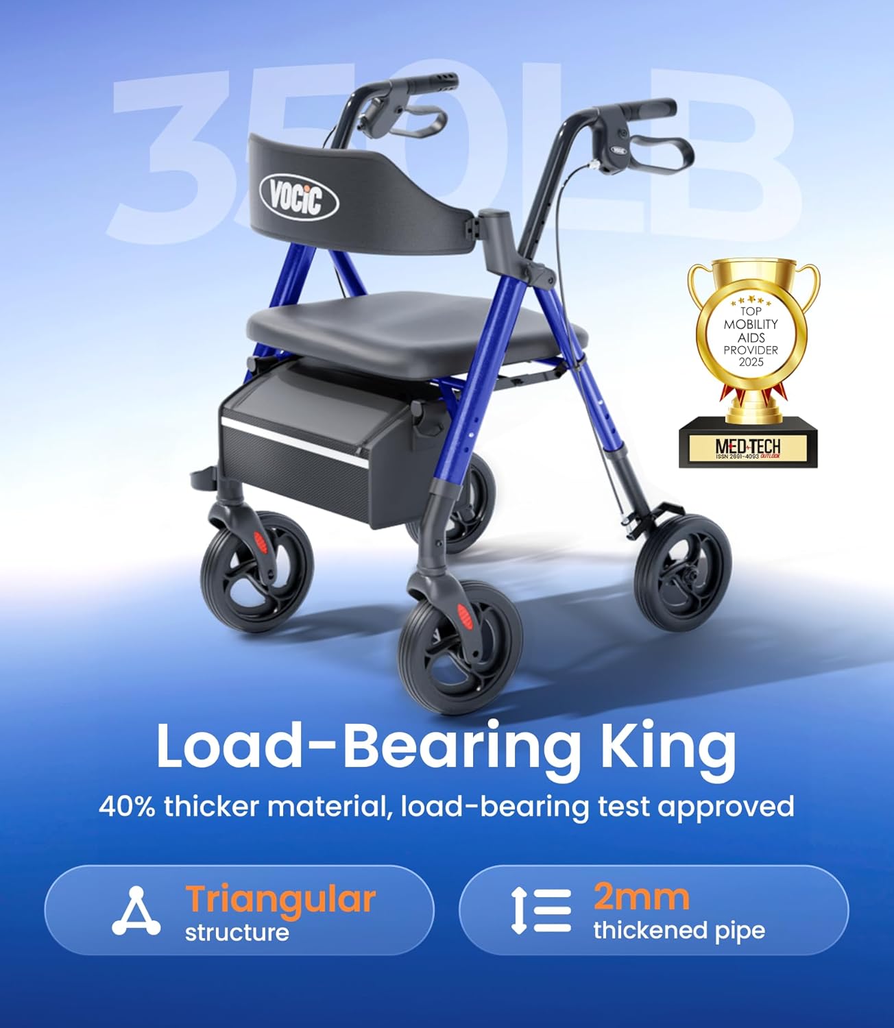 Walkers for Seniors,Foldable Walker with Seat,Rollator Walker with Durable Aluminum,8" Big Wheels