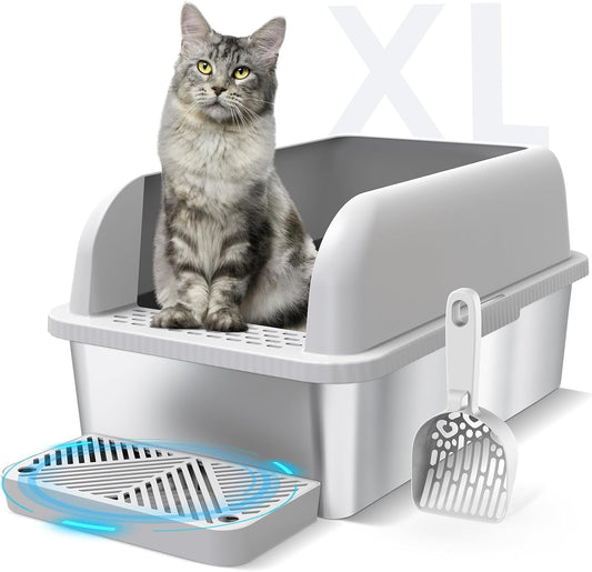 Enclosed Stainless Steel Cat Litter Box with Lid Extra Large Litter Box for Big Cats