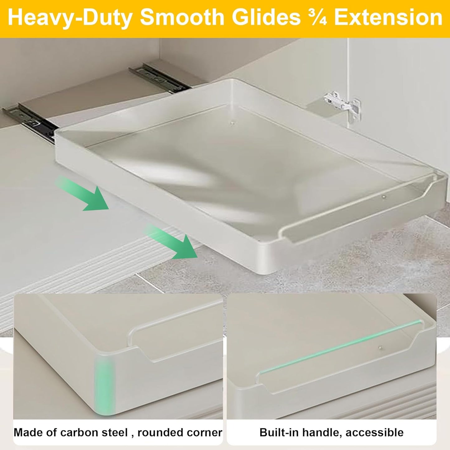 2 Pack Pull Out Cabinet Organizer, Heavy Duty Slide Out Pantry Shelves with Fixed Adhesive Nano Tapes