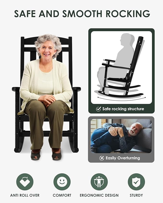 Outdoor Rocking Chair, All-Weather Resistant Poly Lumber Rocker Chair Outdoor
