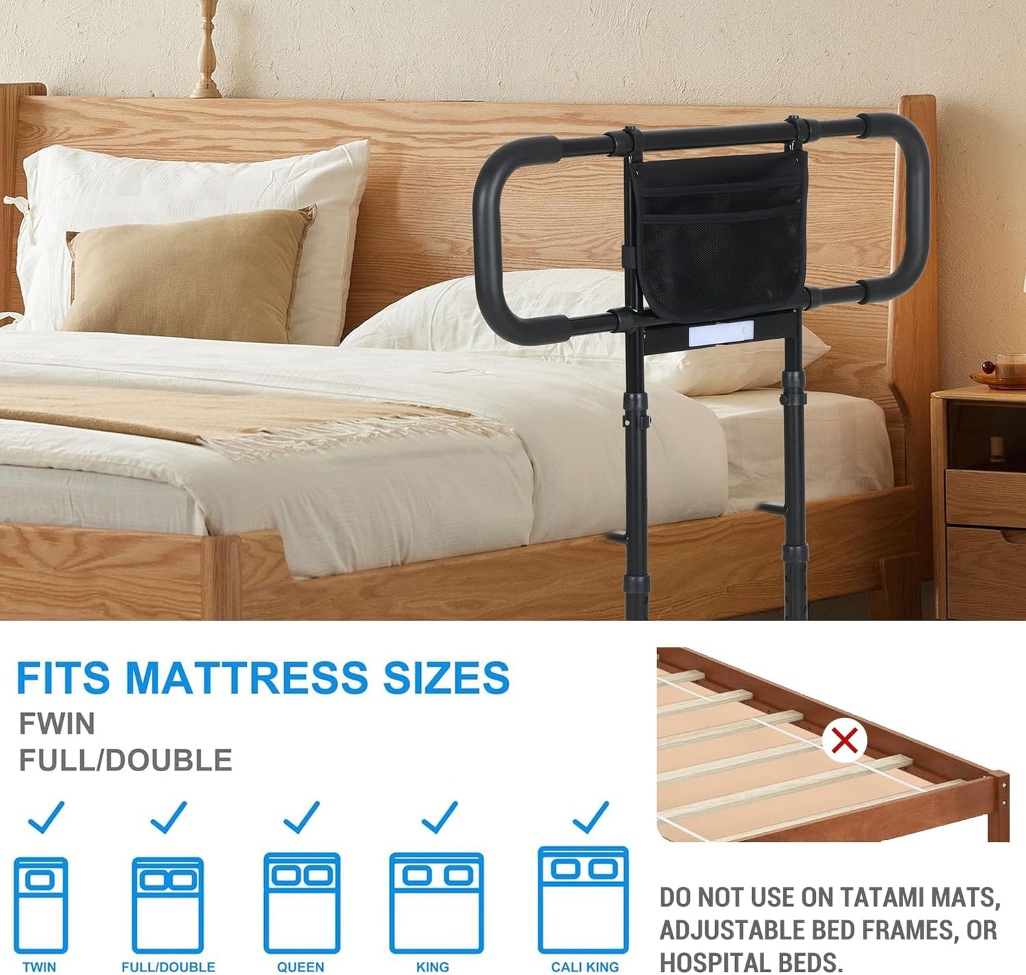 Bed Rails for Elderly Adults Safety: Bed Assist Rail with Adjustable Double Grips