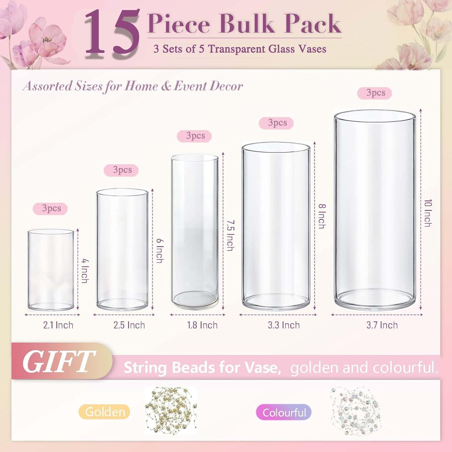 15pcs Cylinder Vases for Centerpieces Small Flower Glass Vases Clear Vase Home Decor Centerpiece