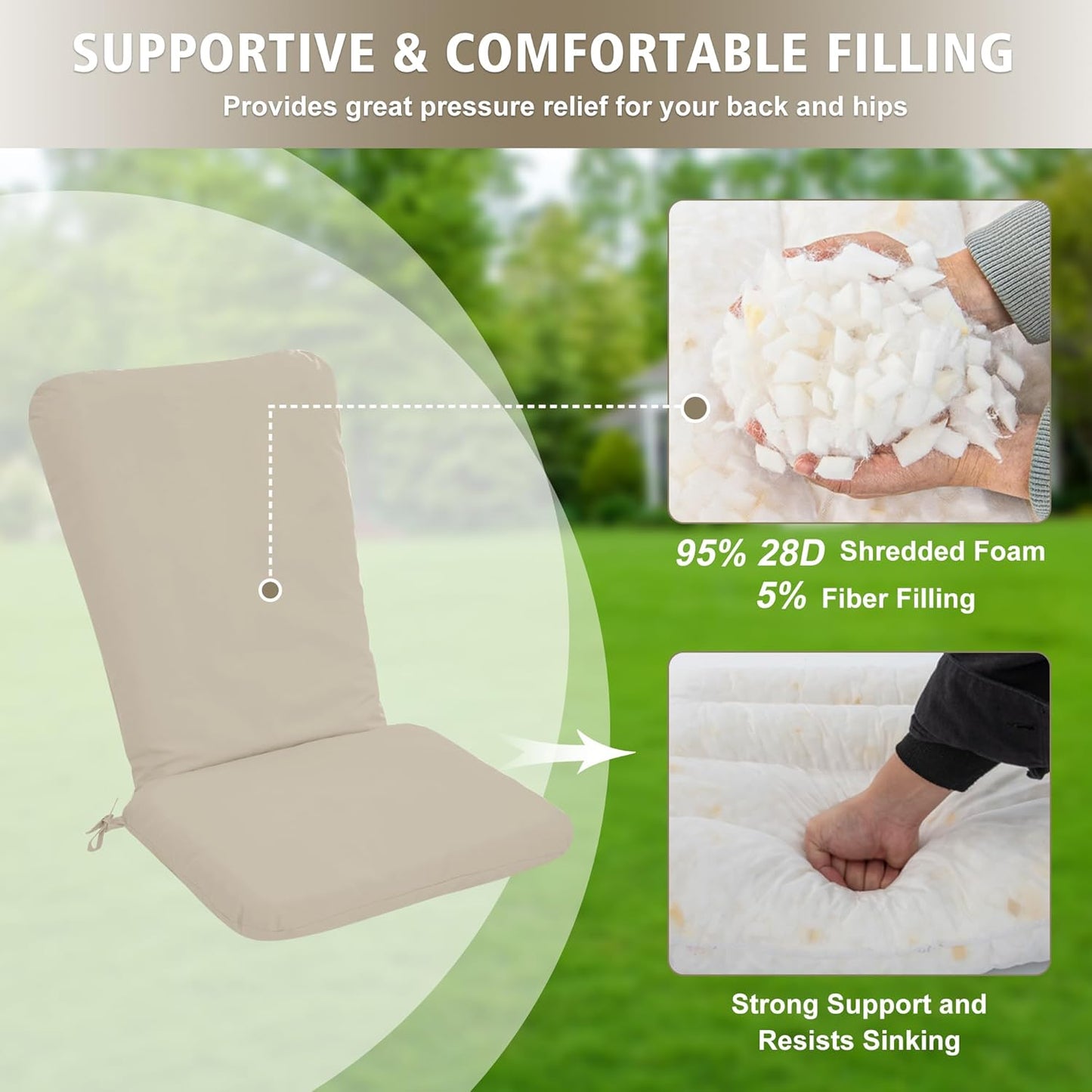 Adirondack Chair Cushion Set of 2-19''x19'' Seat & 19''x28'' Back