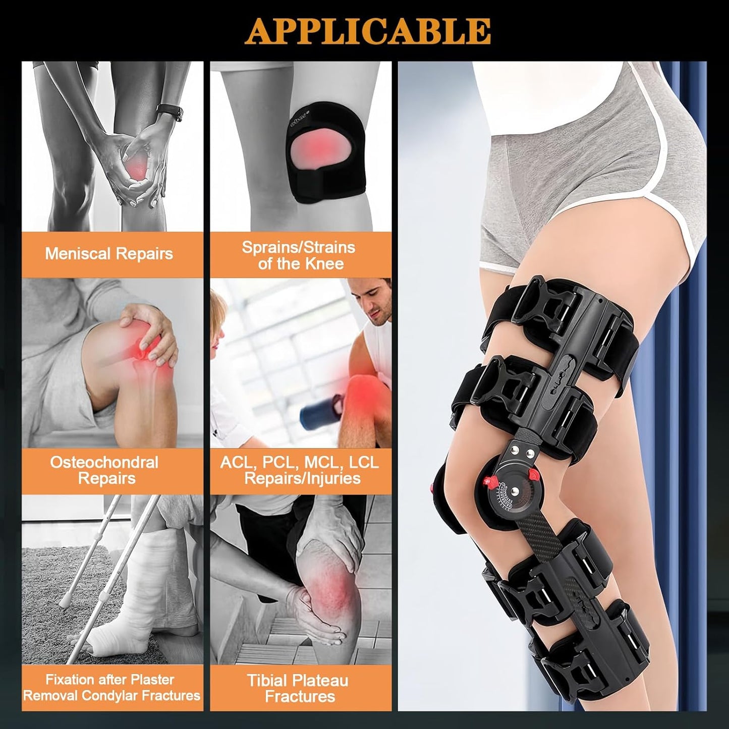 Carbon Fiber Unloader Knee Brace,Hinged Brace Knee Immobilizer