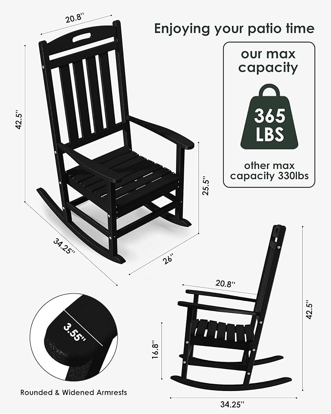 Outdoor Rocking Chair, All-Weather Resistant Poly Lumber Rocker Chair Outdoor