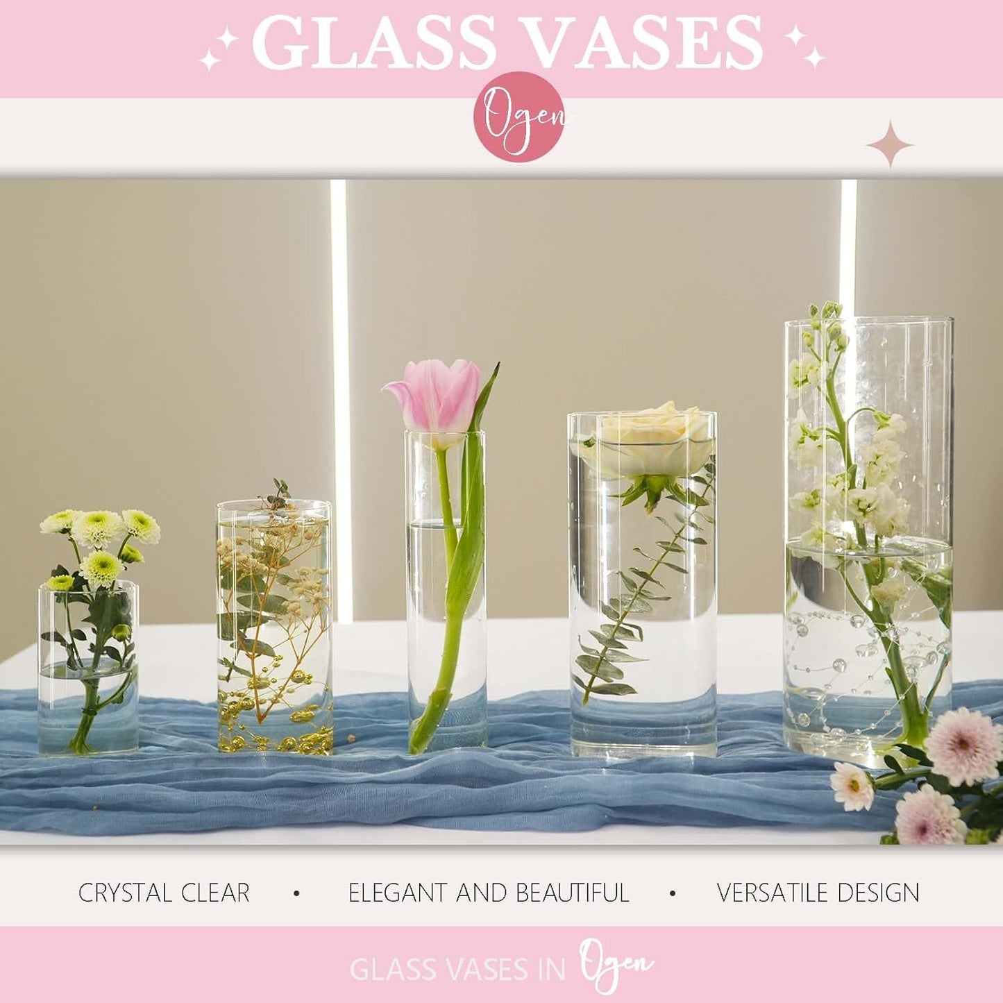 15pcs Cylinder Vases for Centerpieces Small Flower Glass Vases Clear Vase Home Decor Centerpiece