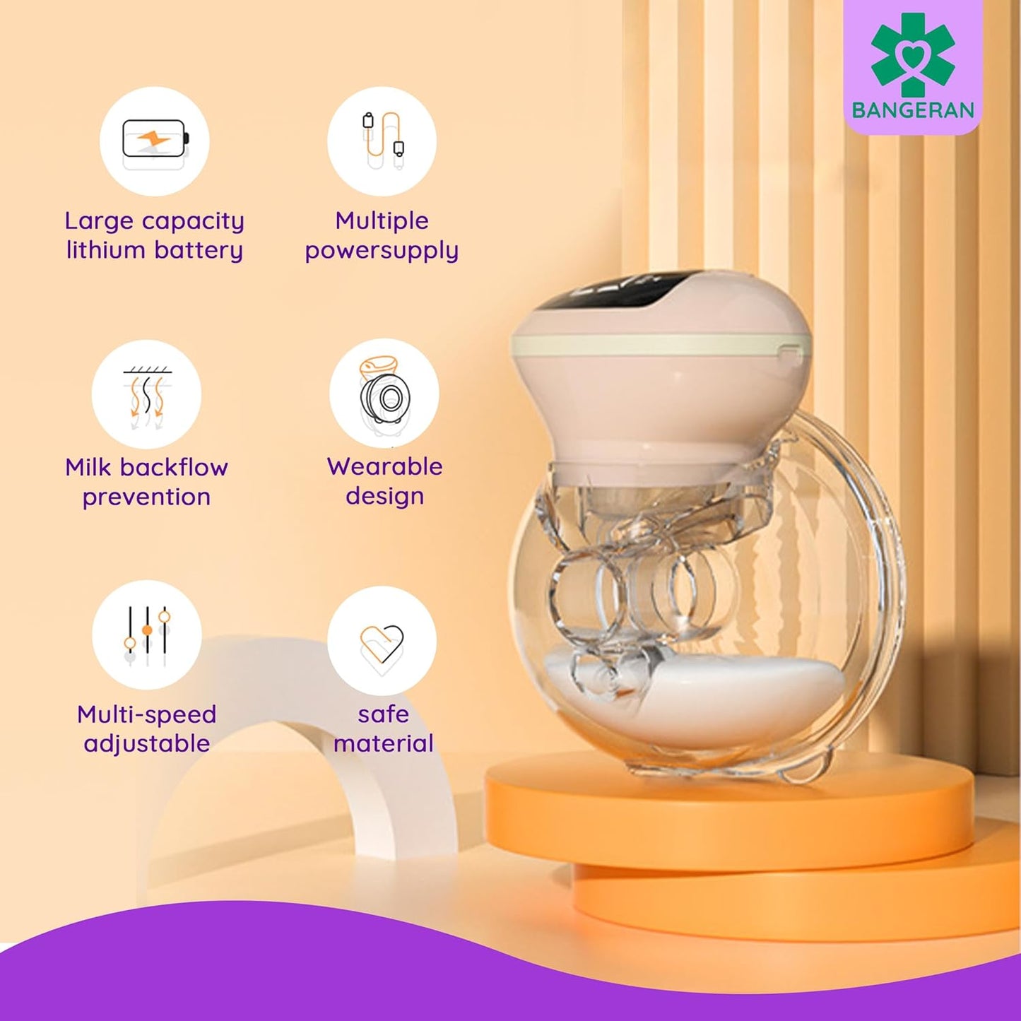 Wearable Electric Breast Pump Hands-Free, Portable, 2 Modes, 9 Levels, LED Display
