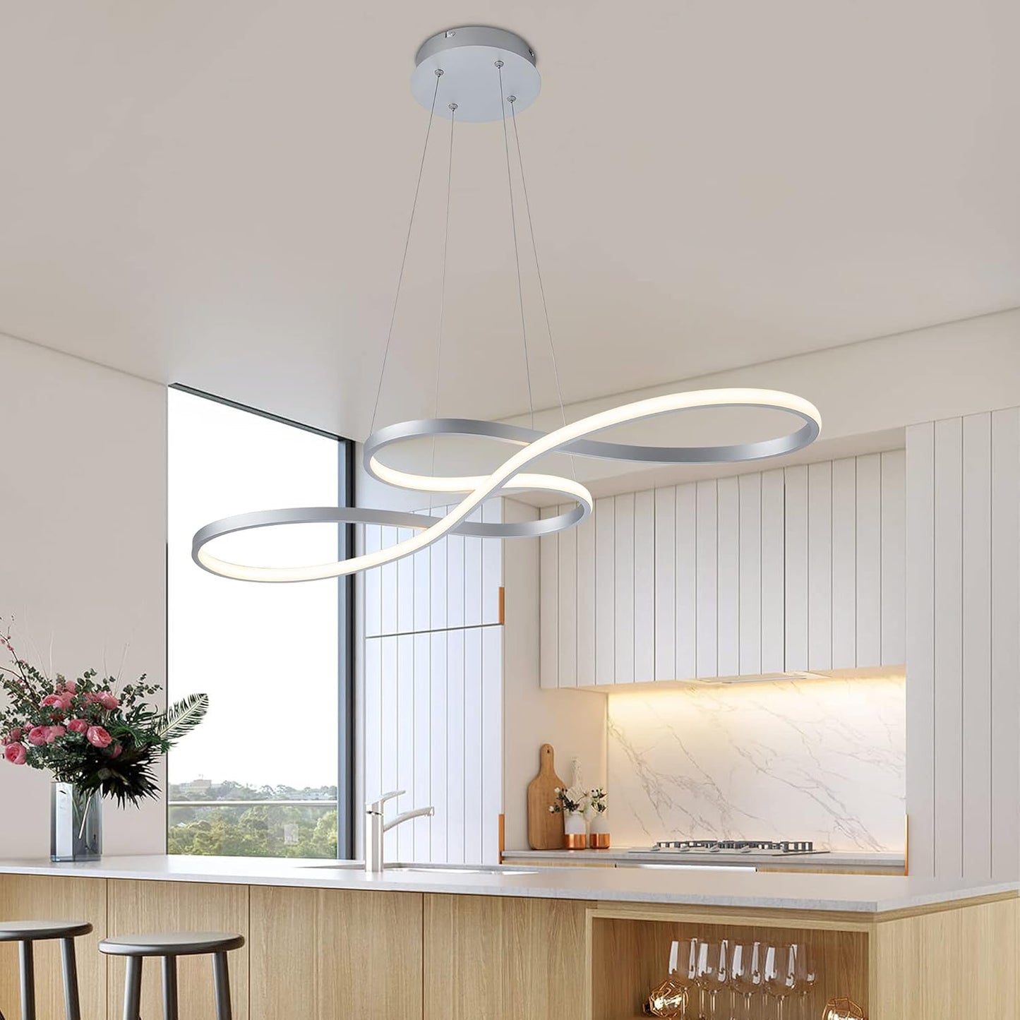 Modern LED Chandelier Dining Room Pendant Light Dimmable Creative Chandelier Remote Control