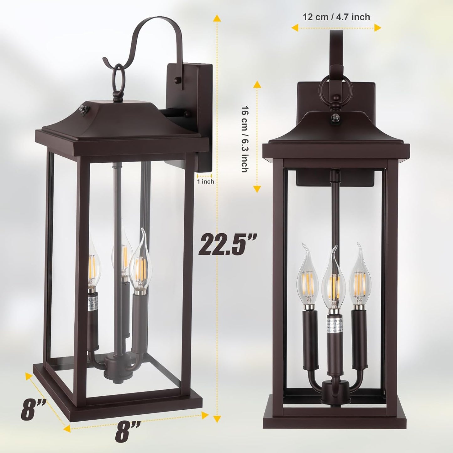 1-Pack 23” Dusk to Dawn Outdoor Light Fixture Oil Rubbed Bronze 3-Light