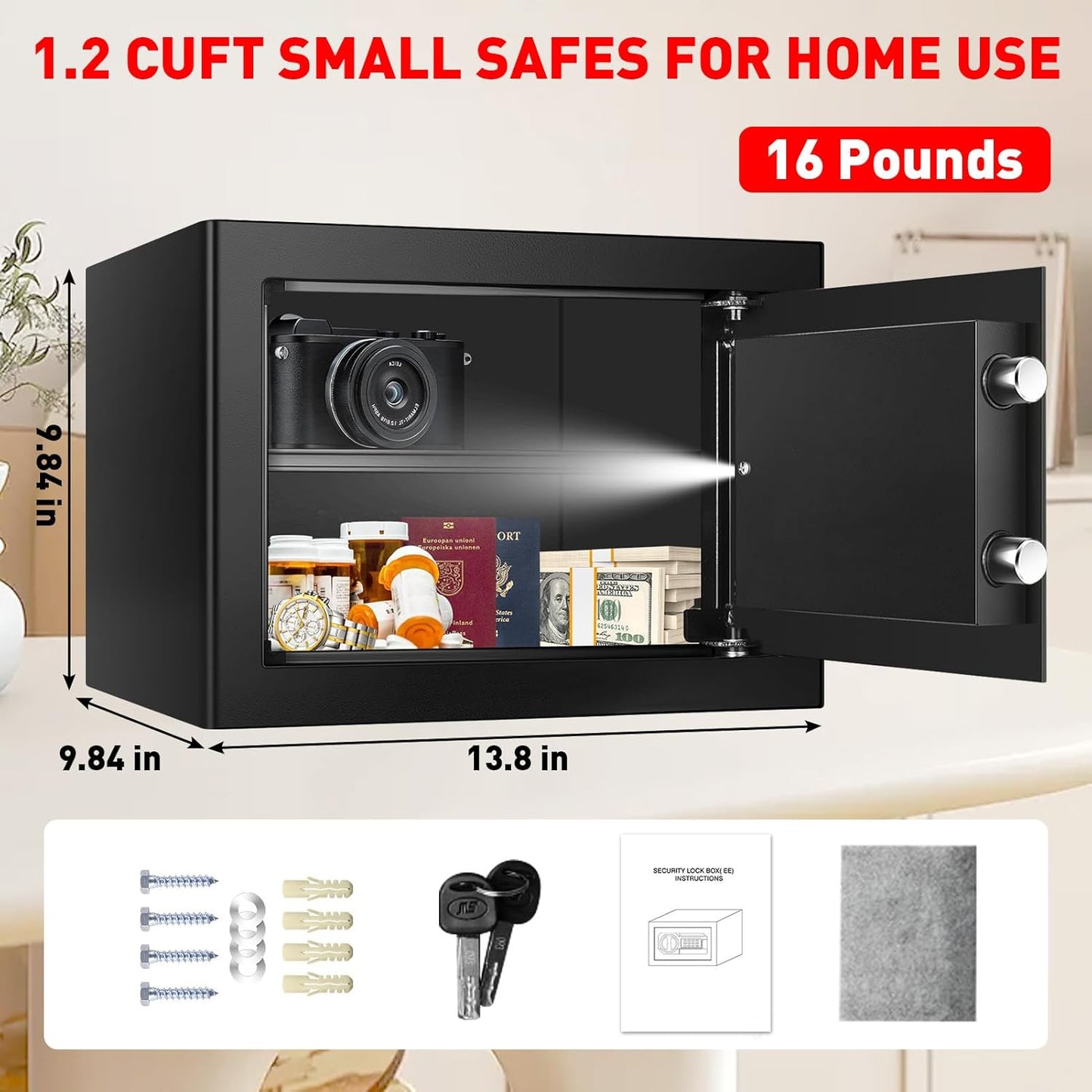 1.2 Cub Small Fireproof Safe for Home, Personal Fire Safe Box with Digital Keypad