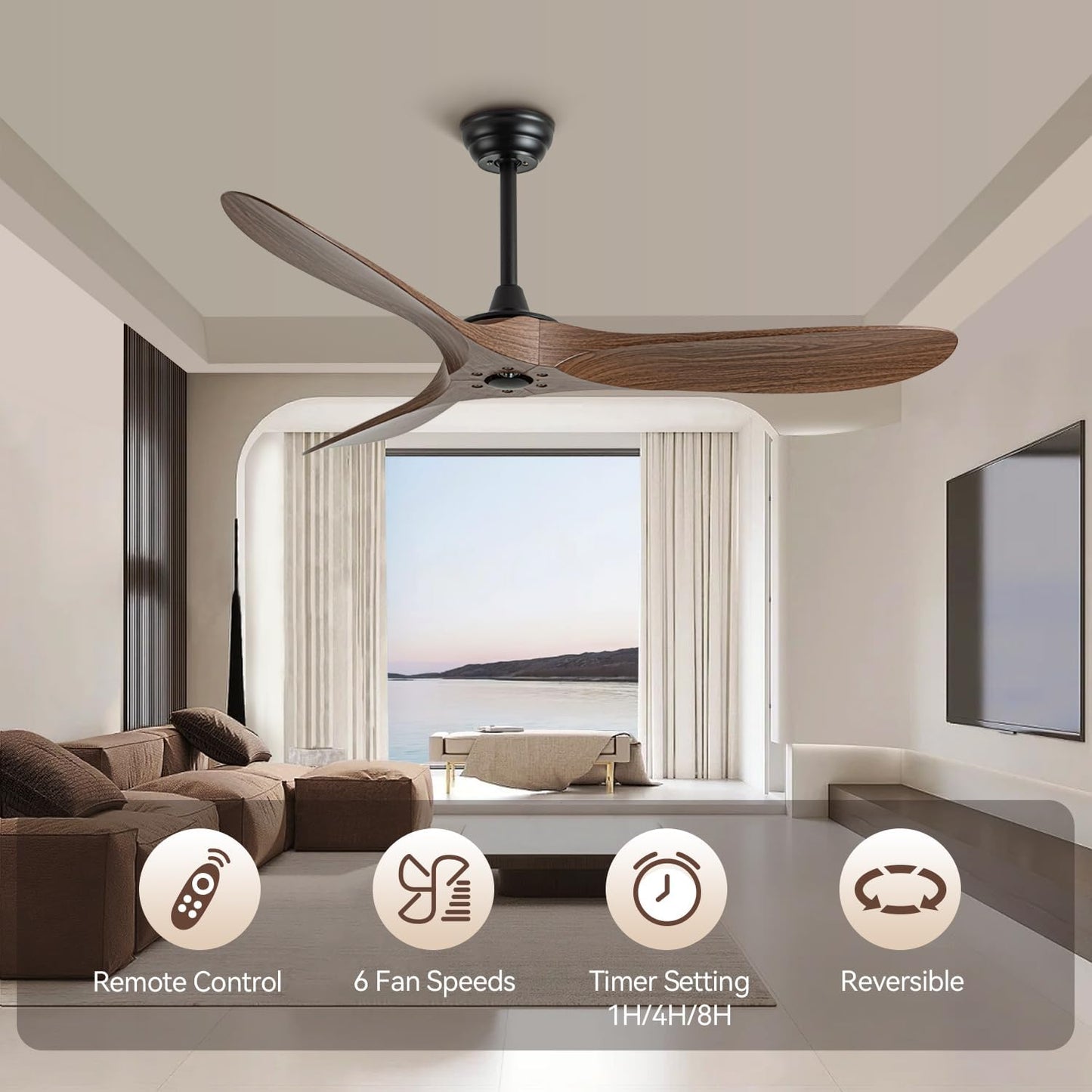 60 Inch Ceiling Fan with Remote Control, Reversible DC Motor, Noiseless, Energy-Efficient