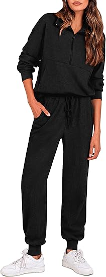 PRETTYGARDEN Womens 2 Piece Sweatsuits Set Long Sleeve Half Zip Pullover Sweatshirt Joggers