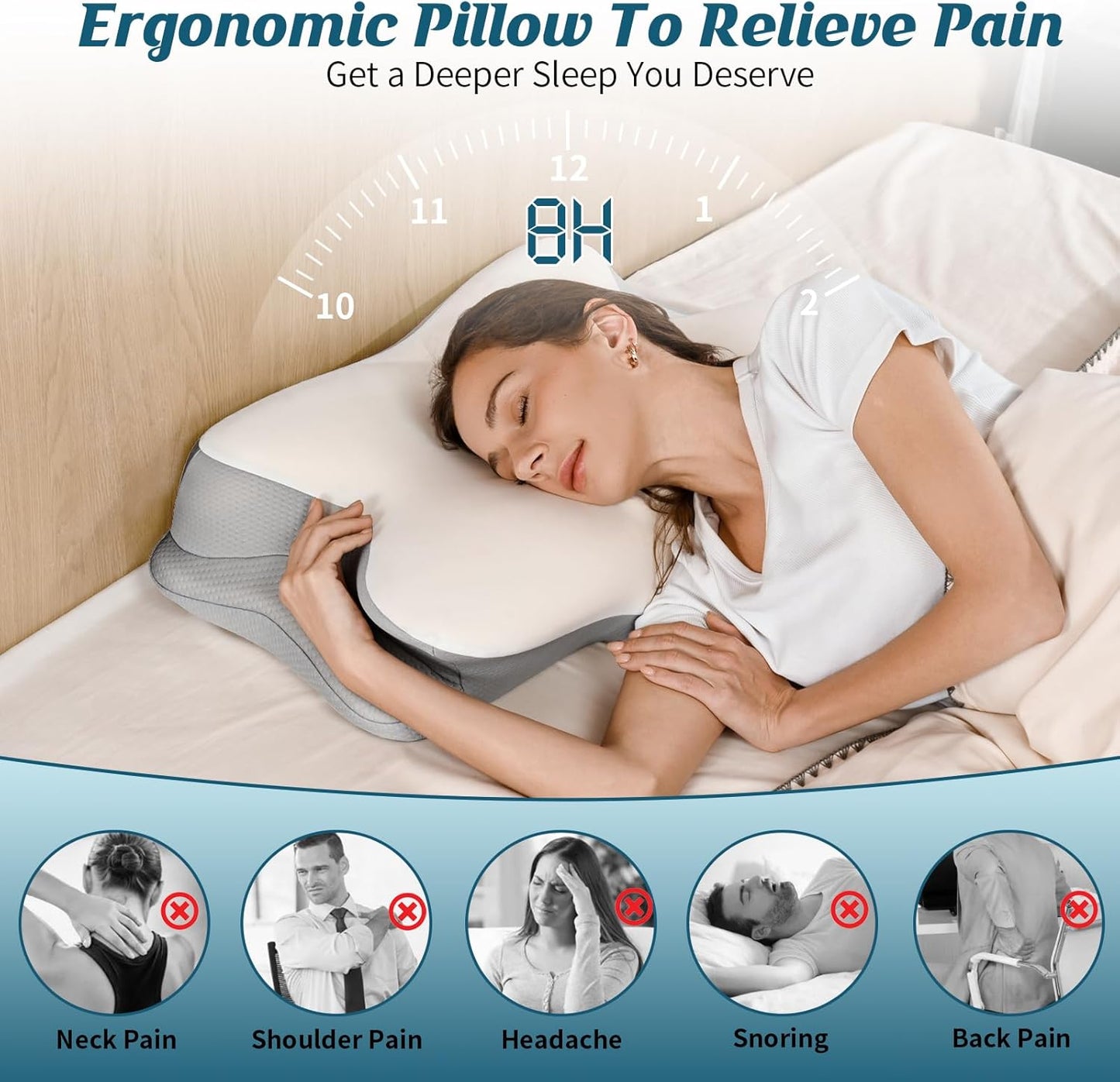 HamYodo Cervical Neck Pillow for Pain Relief - Ergonomic Side Sleeper Pillow for Sleeping