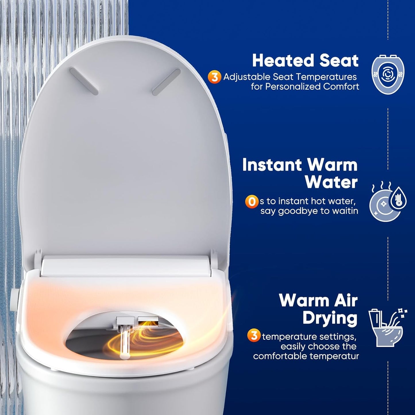 FVZ Bidet Toilet Seat Elongated Smart Heated Toilet Seat with Warm Water & Dryer, Feminine Wash