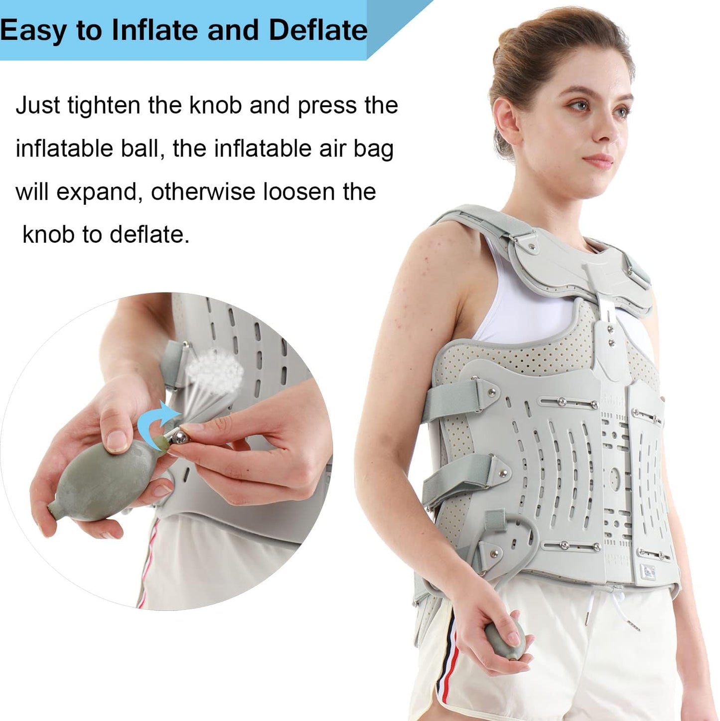 TLSO Inflatable Thoracolumbar Fixed Back Spinal Brace, Pain Relief and Straightener