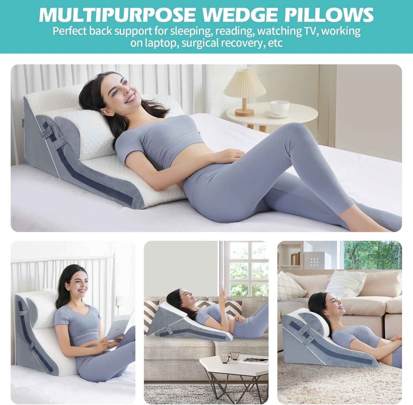Wedge Pillow for Sleeping, Orthopedic Bed Wedge Pillow Set, 15-in-1