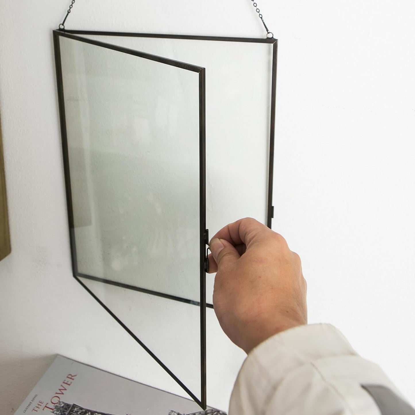 Black Hanging Picture Frame,10.8x14 Double Glass Frame for Pressed Flowers