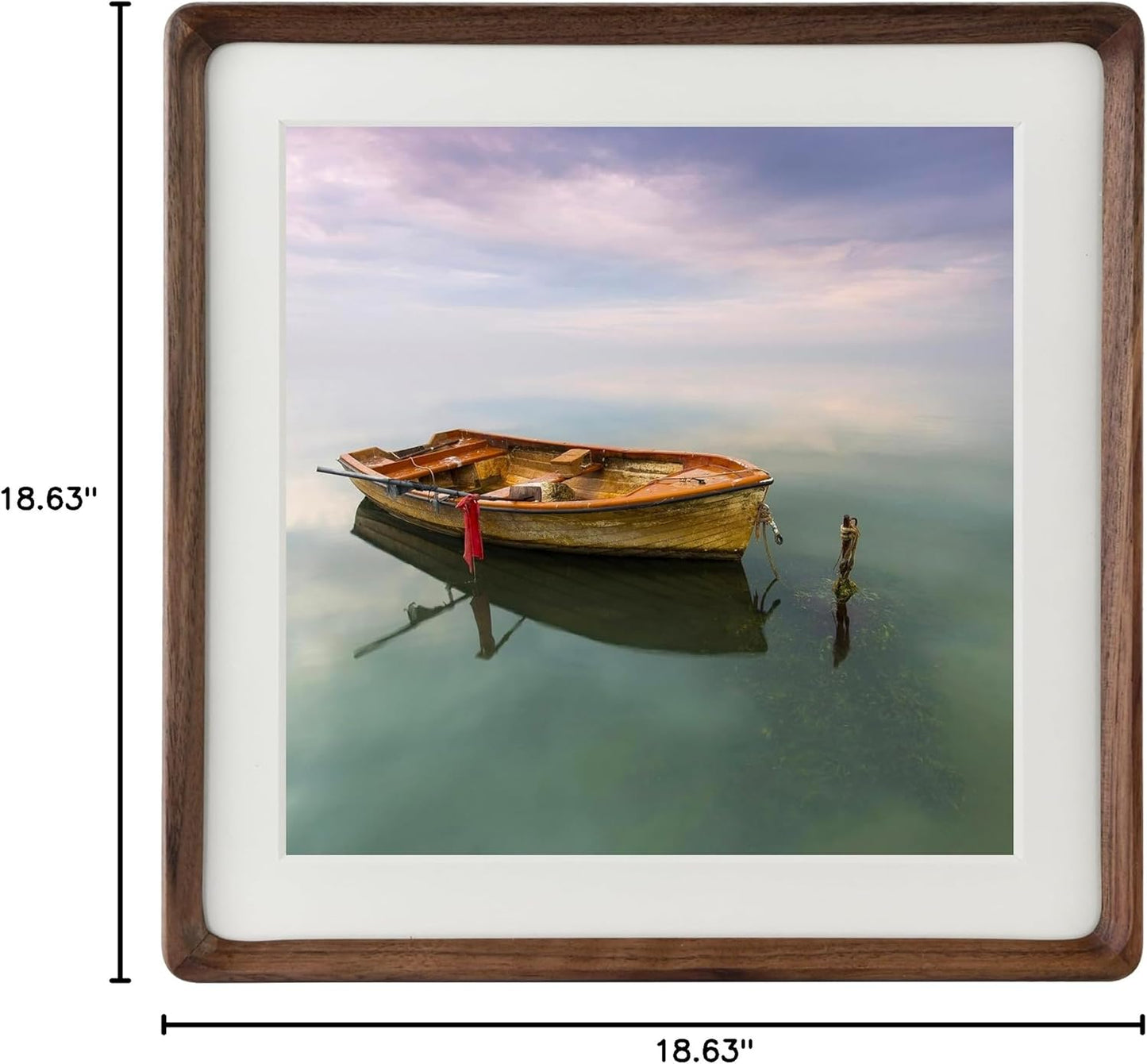 18x18 Square Picture Frame in Natural Walnut Wood, Solid Wooden Frames matted to 16x16