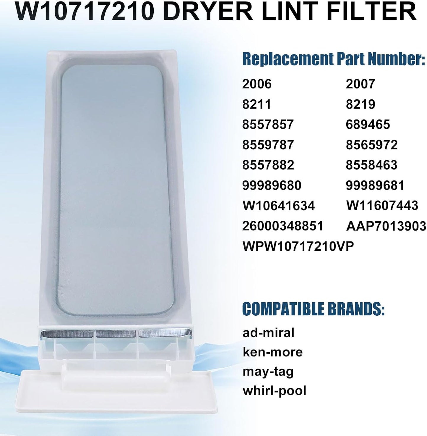 W10717210 Dryer Lint Filter Case Screen Replacement