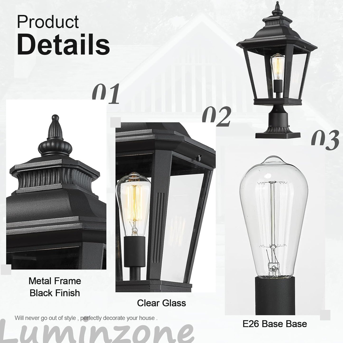 Large Outdoor Post Light Fixtures 21'' Lamp Post Light Fixture Black Finish