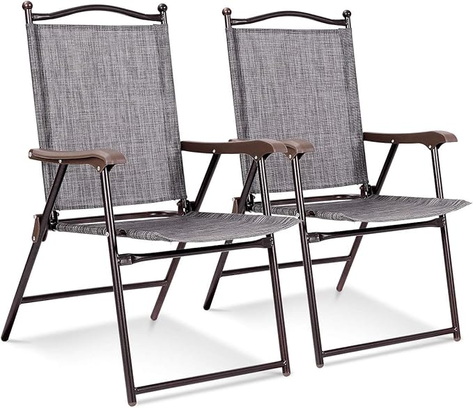Giantex Set of 2 Patio Folding Chairs, Outdoor Patio Dining Chairs w/Armrest, Sling Back