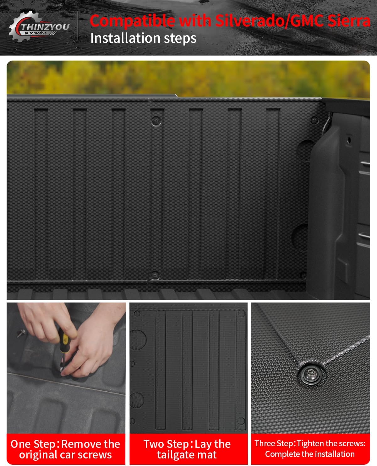 Tailgate Mat Compatible with 2019-2024 2025 Chevrolet Silverado Bed Mat