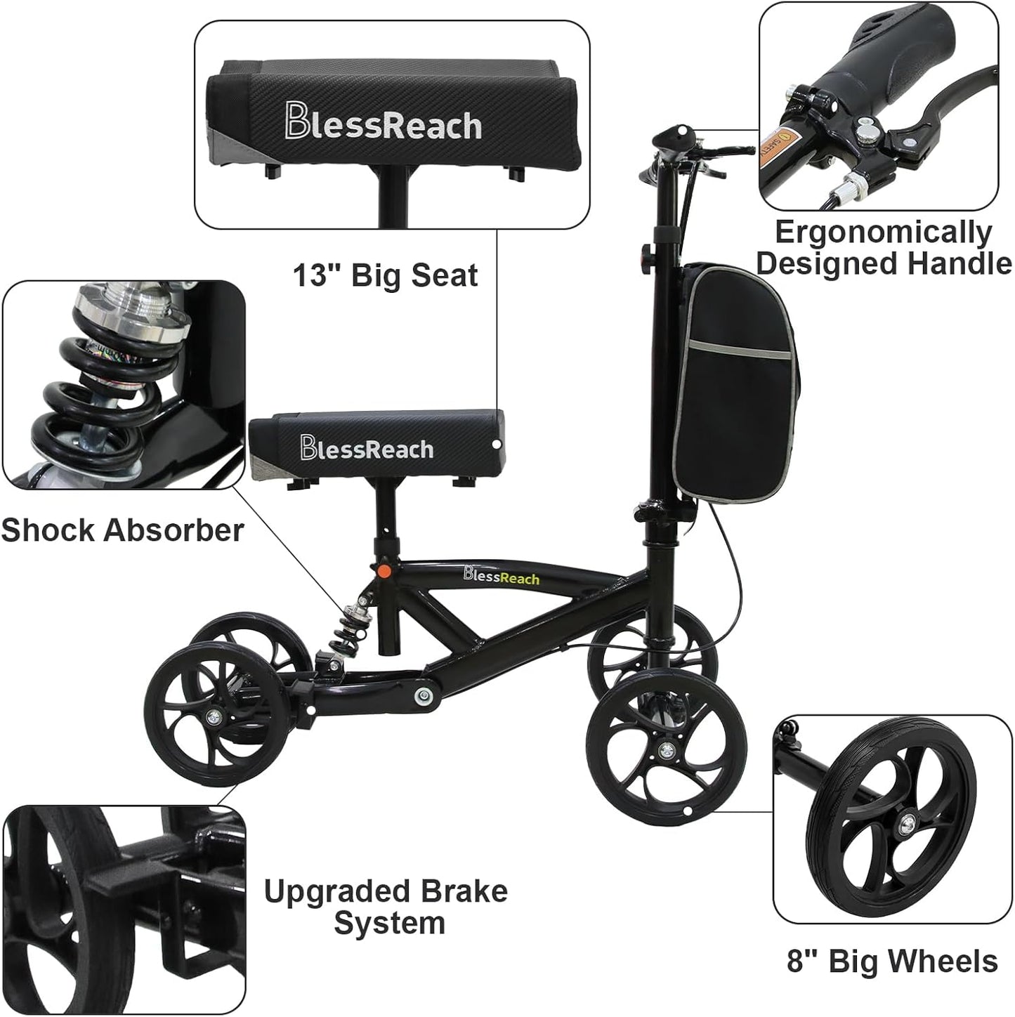 Steerable Knee Walker Deluxe Medical Scooter for Foot Injuries Compact Crutches