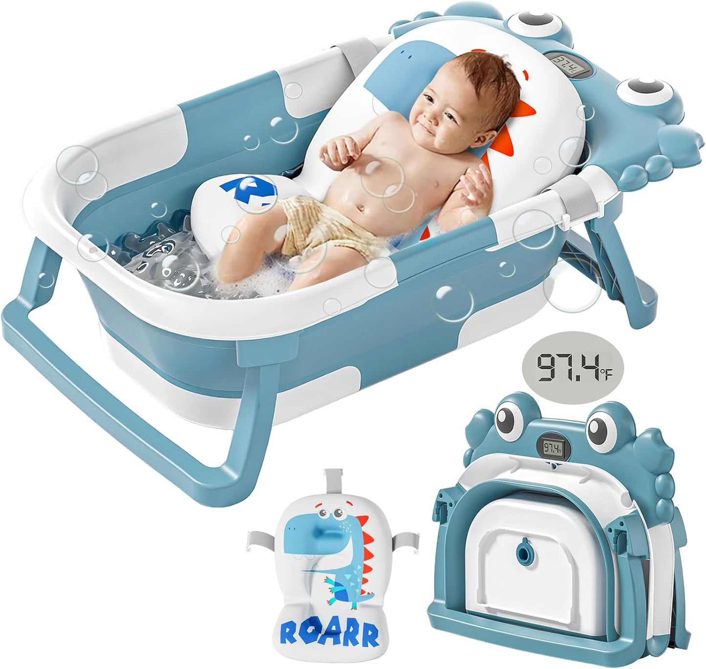 Collapsible Baby Bathtub for Newborn, Foldable Baby Bath Tub with Thermometer