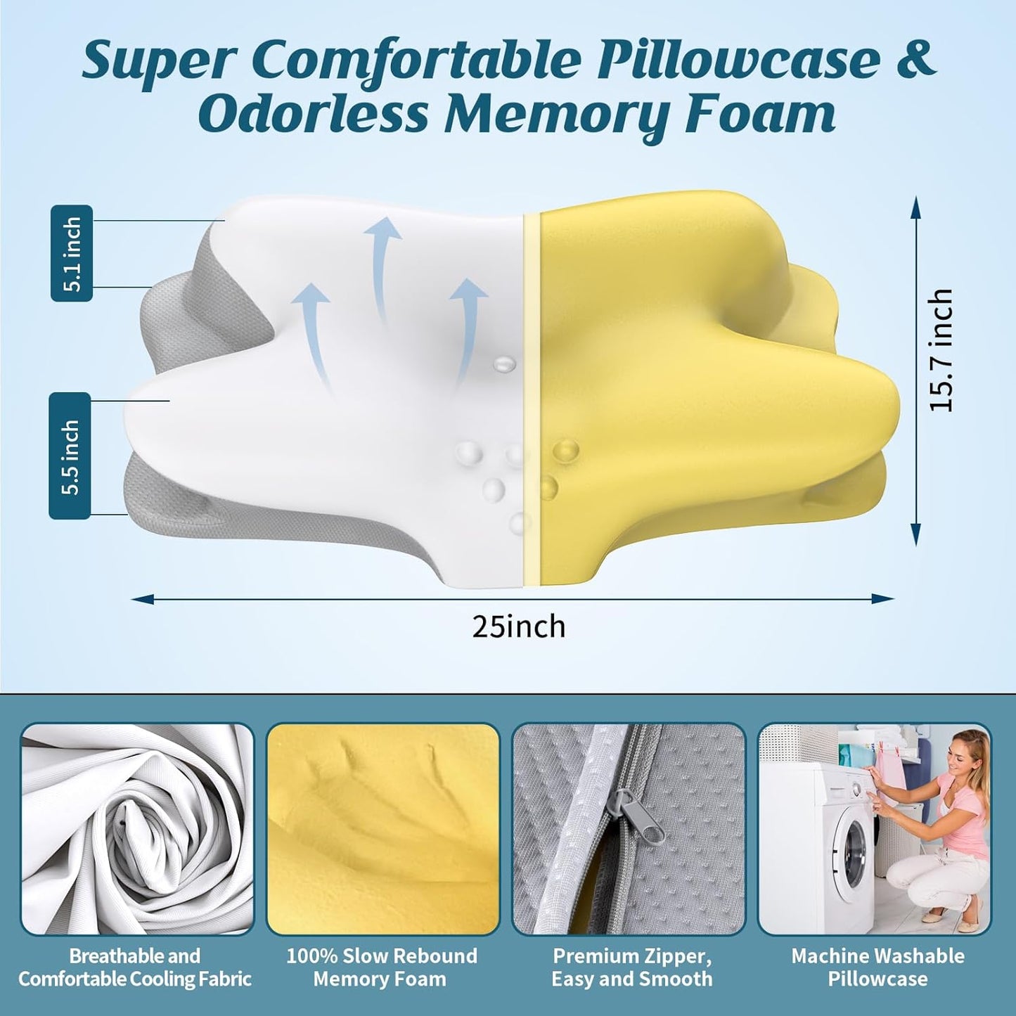 HamYodo Cervical Neck Pillow for Pain Relief - Ergonomic Side Sleeper Pillow for Sleeping