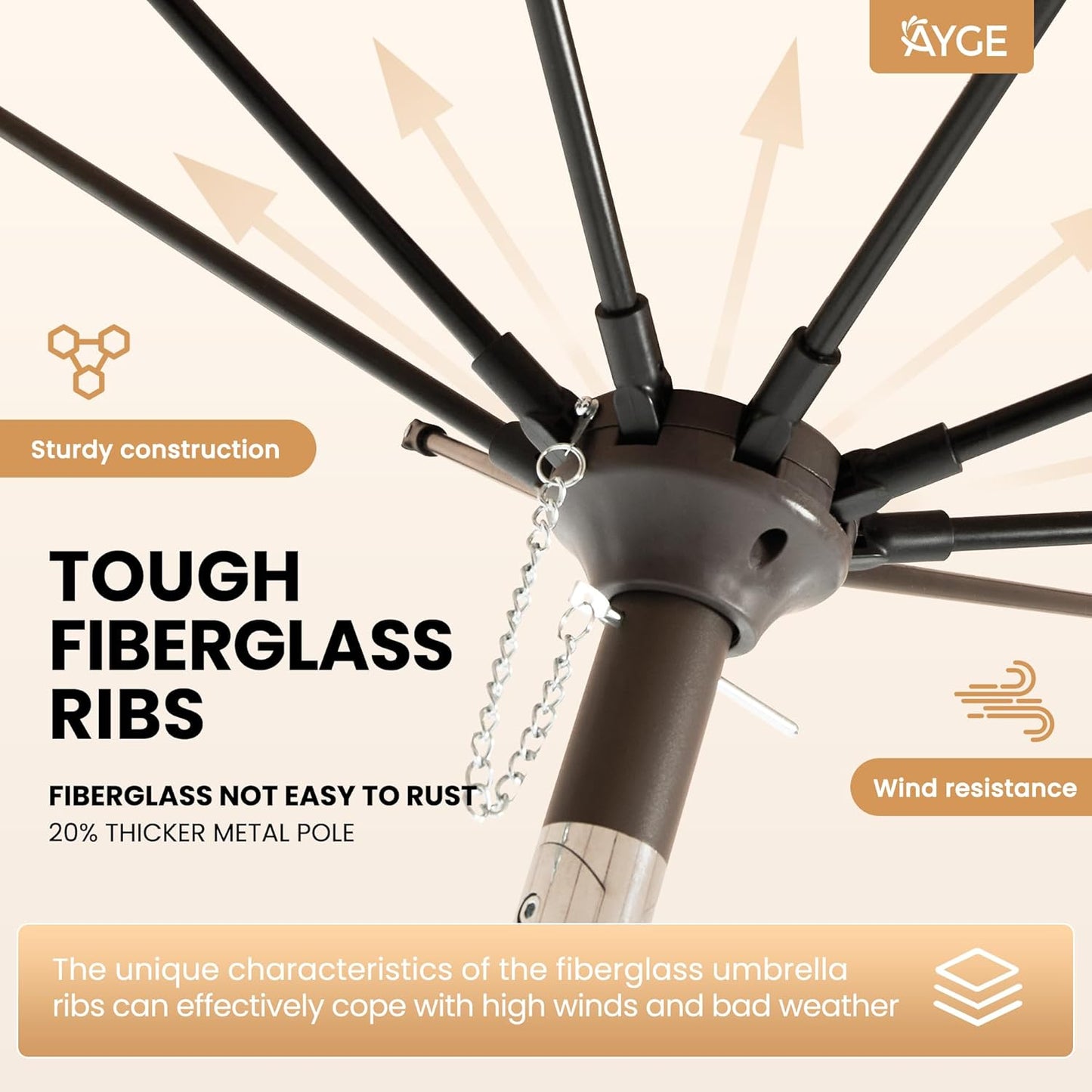 Ayge 9FT Large Outdoor Patio Umbrella Market Table Umbrella-UV Resistant, Easy Push Button Tilt and Crank